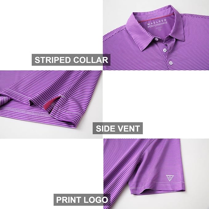 Men's Striped Jersey Golf Polo Shirt - Moisture Wicking