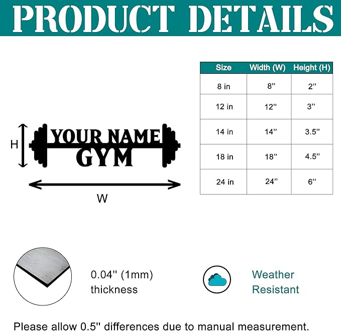 Personalized Home Gym LED Tin Metal Sign Multiple Sizes, Gym Wall Decor, Exercise Workout Room Decor Fitness Center, Motivational Inspirational Hanging Art Plaque (02 W/o Lights)