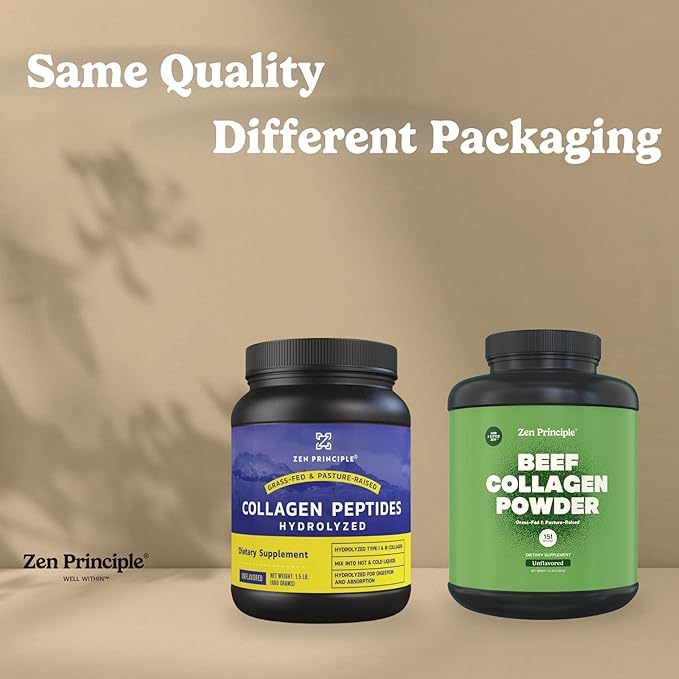 Zen Principle Grass-Fed Agglomerated Collagen Peptides 5 lb. Anti-Aging Hydrolyzed Protein Powder for Healthy Hair, Skin & Joints. Paleo and Keto Friendly, GMO and Gluten Free, Pasture-Raised Bovine.