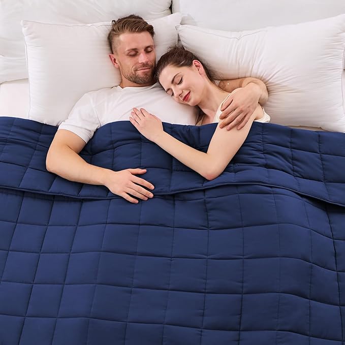 yescool Weighted Blanket for Adults (25 lbs, 88” x 104”, Blue) Cooling Heavy Blanket for Sleeping Perfect for 240-260 lbs, King Size Breathable Blanket with Premium Glass Bead