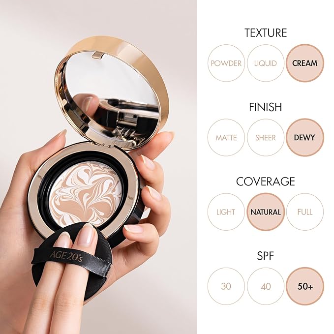 AGE20'S Signature Essence Pact SPF 50+ | Pack of 1 | 28N WALNUT | Cream Foundation, Dewy Finish, Natural Coverage | Korean Cushion Foundation