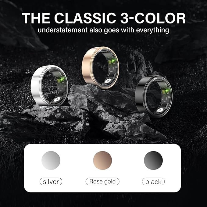 Smart Ring Health Tracker, Fitness Sleep and Heart Rate Monitor Smart Ring, Waterproof Bluetooth Fitness Tracker Ring IPX68 Waterproof (Rose Gold, 10)