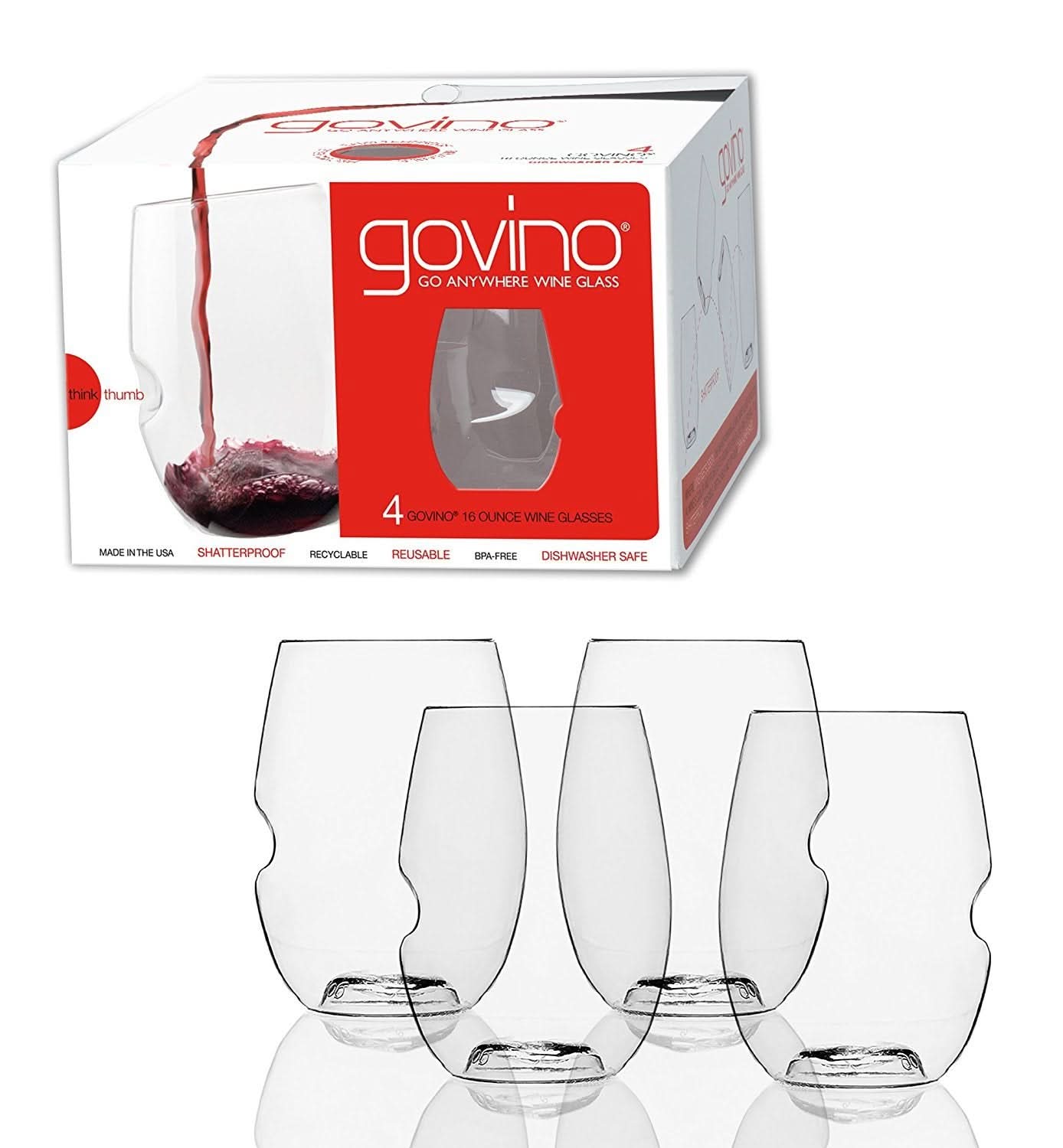 16 oz. Shatterproof Stemless Wine Glasses, BPA-Free Tritan, Set of 4