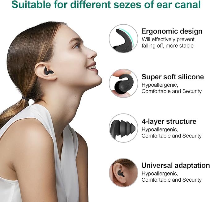 Swimming Ear Plugs for Adults,3 Pairs Waterproof Reusable Silicone Swim Earplugs for Swimming Surfing Snorkeling Showering and Water Pool,Beach,Ocean (Adults & Teens 14+)