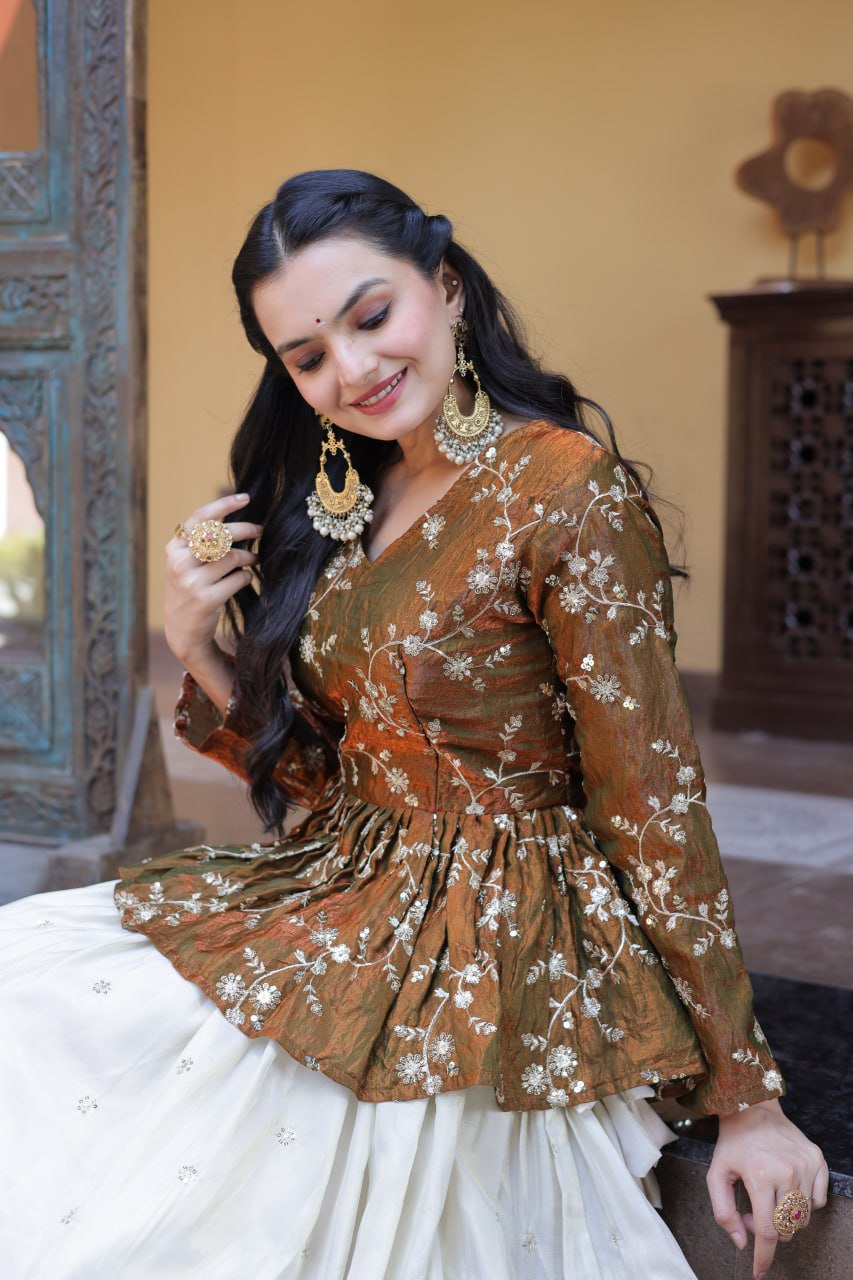 Offwhite Cosmos Fabric Lehenga Choli with Sequins and Zari