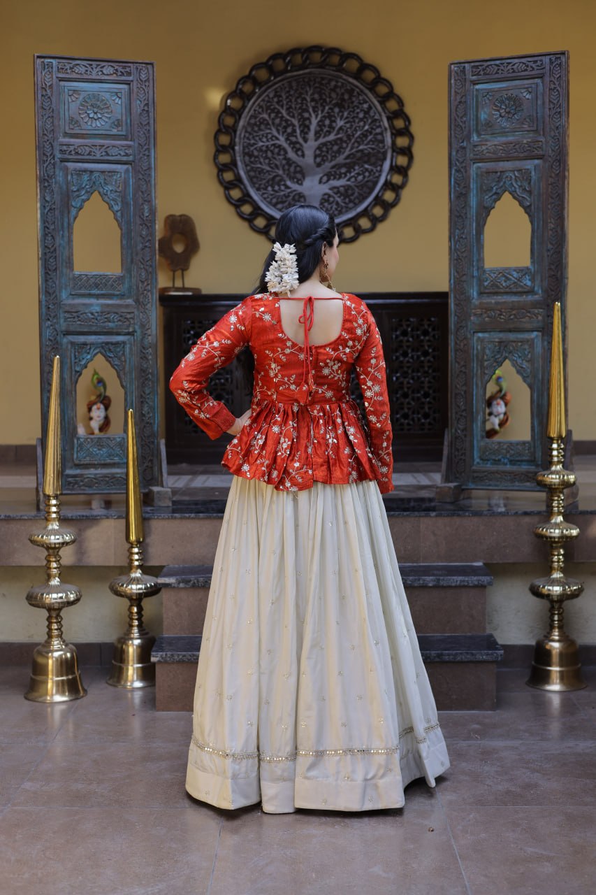 Offwhite Cosmos Fabric Lehenga Choli with Sequins and Mirror Lace