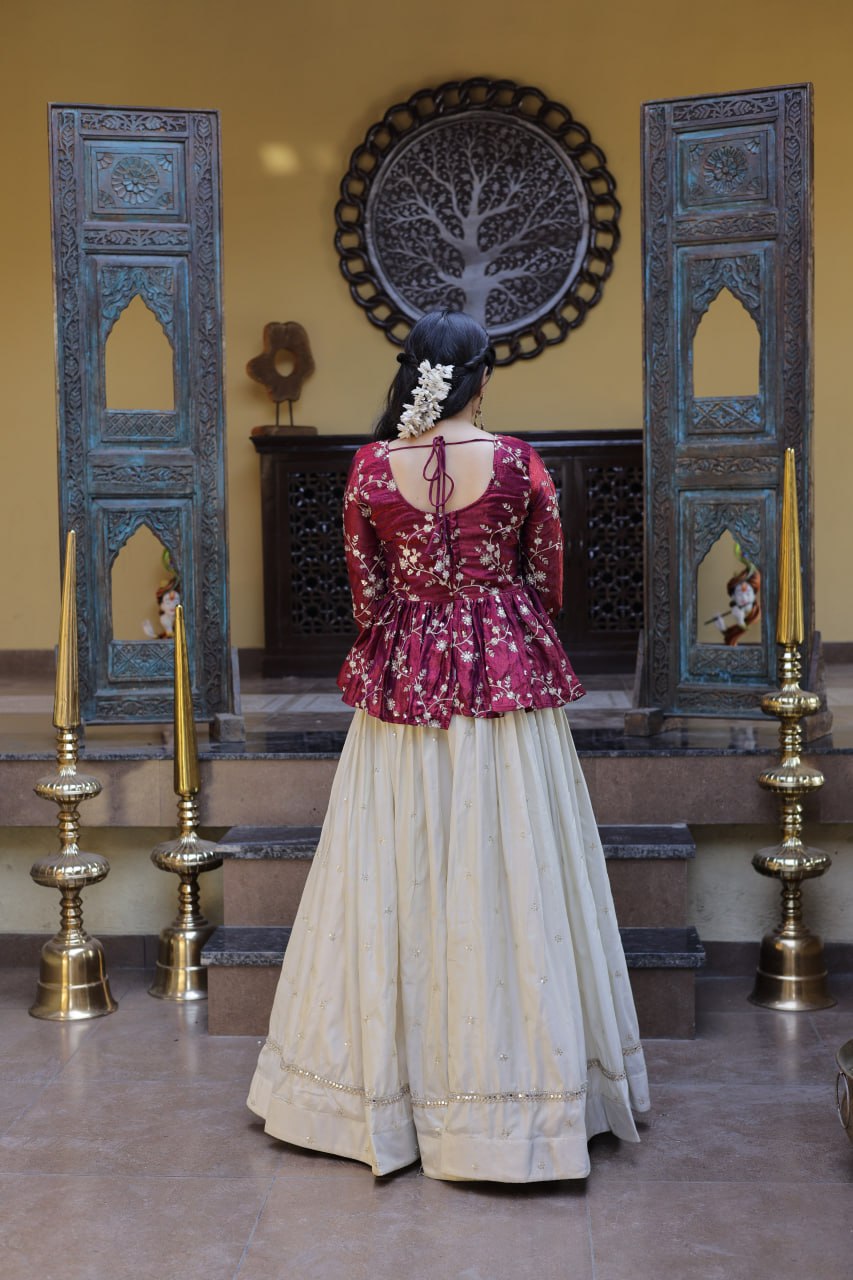Offwhite Cosmos Lehenga Choli with Sequins and Mirror Lace Work