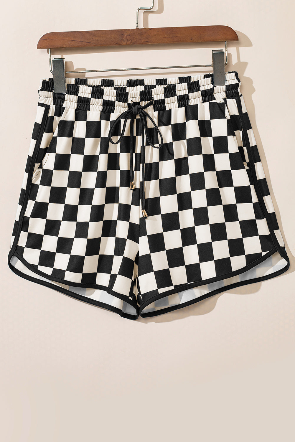 Women's Checker Drawstring Elastic Waist Shorts Casual Sporty