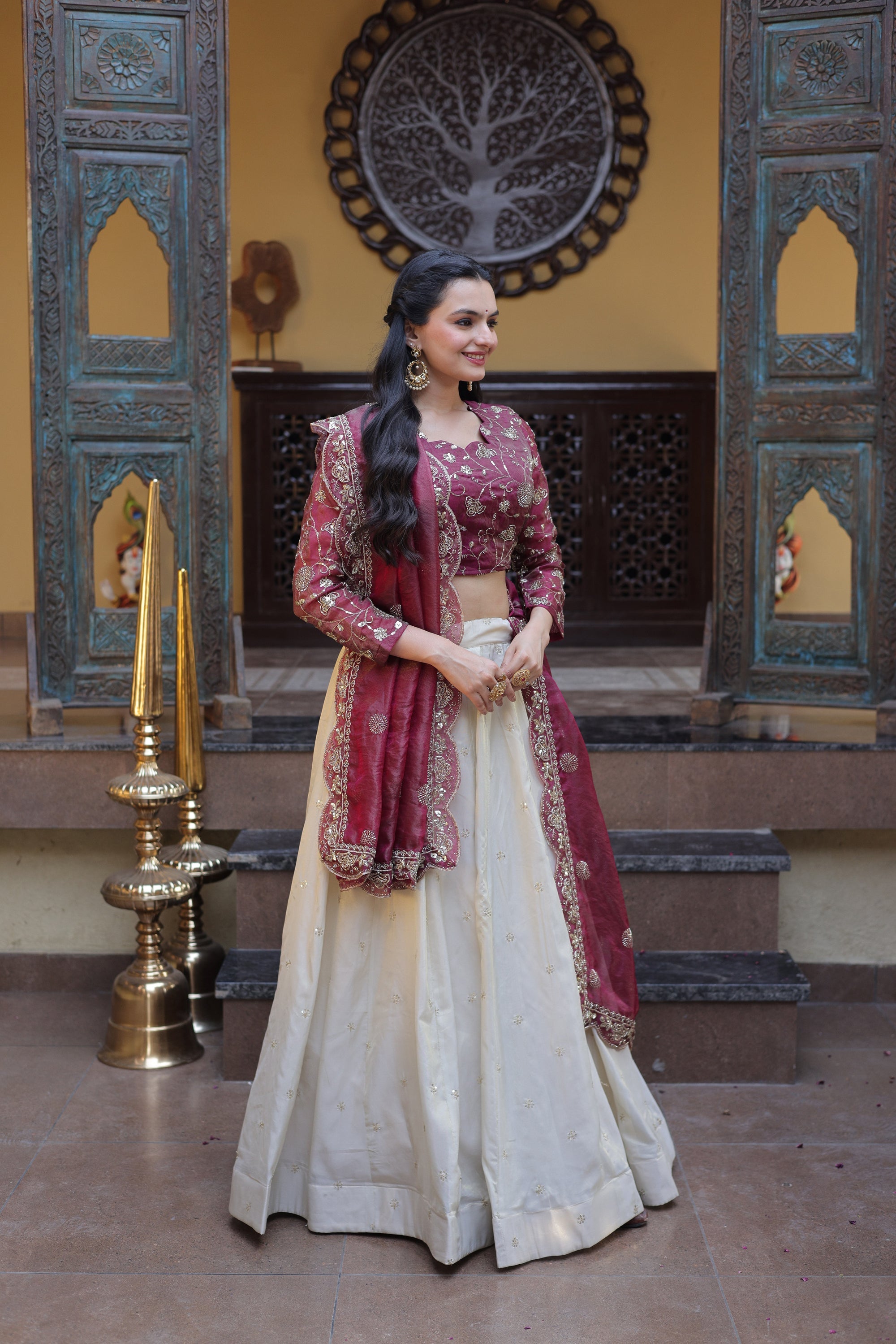 Magenta Cosmos Lehenga Choli Set with Zari and Sequins Work