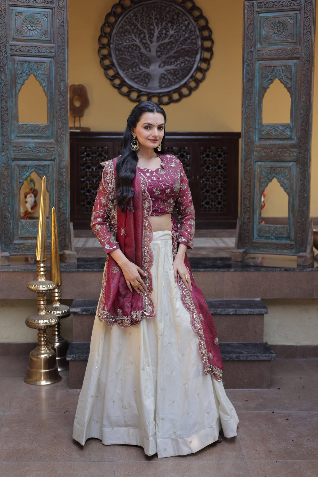 Magenta Cosmos Lehenga Choli Set with Zari and Sequins Work