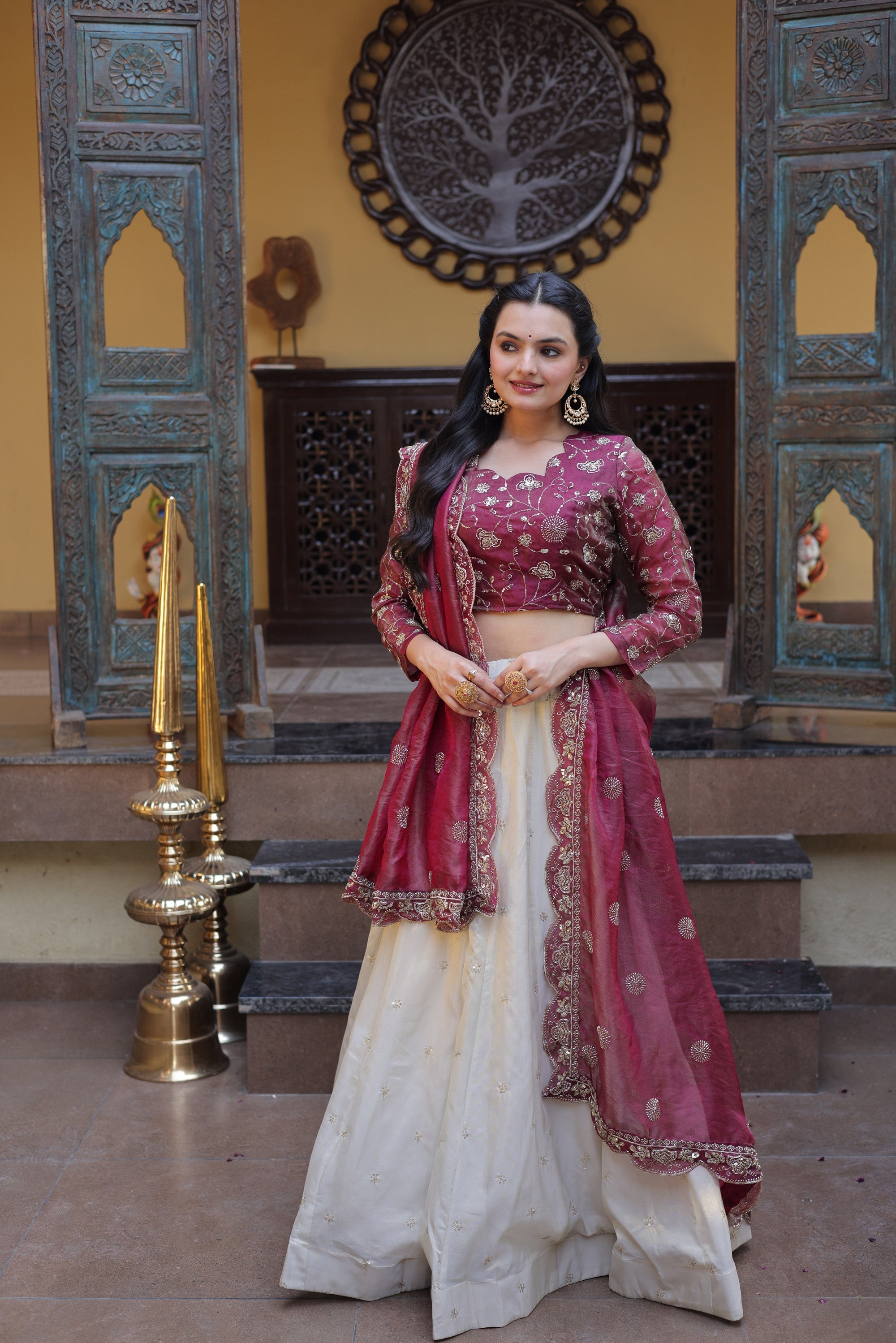 Magenta Cosmos Lehenga Choli Set with Zari and Sequins Work