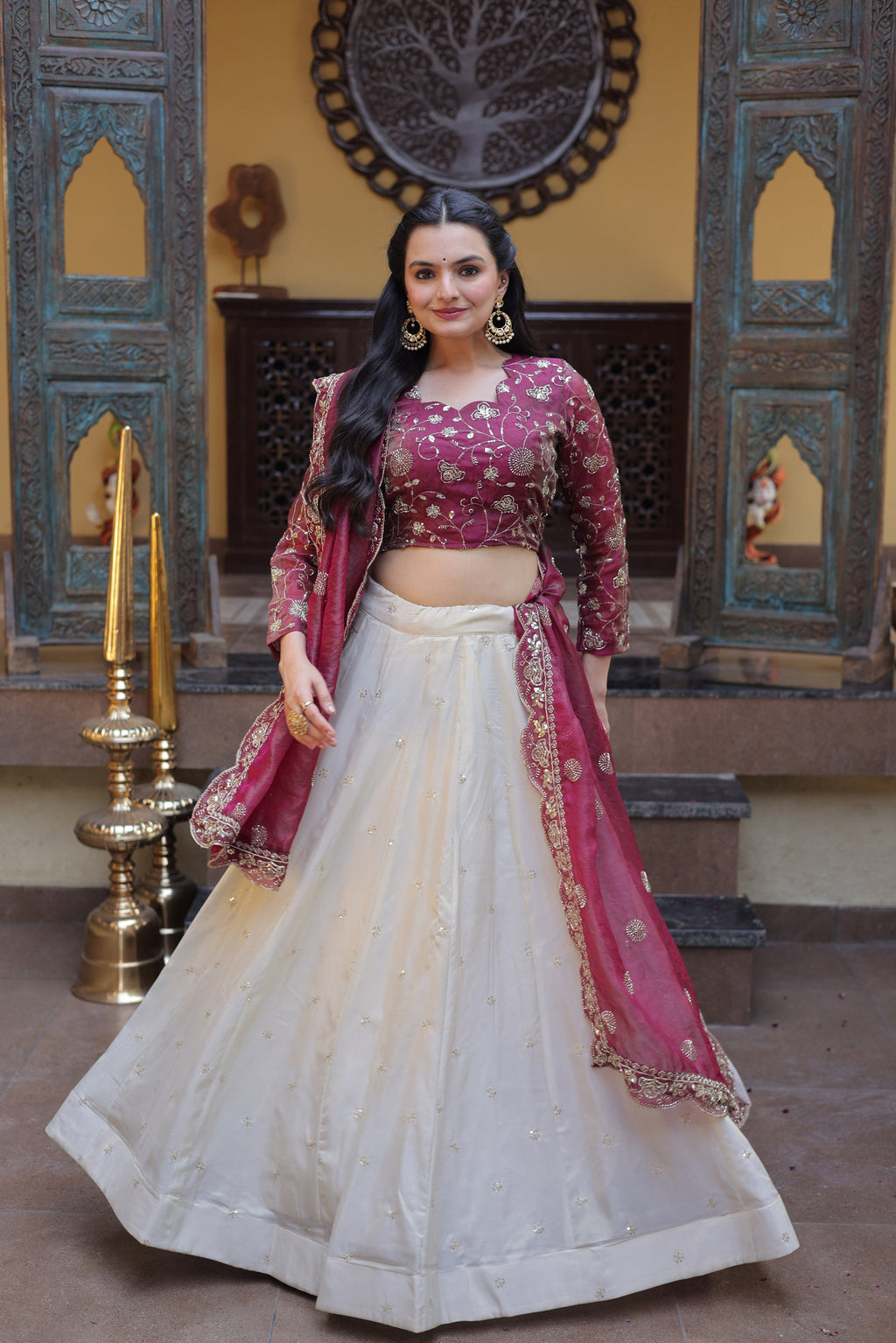 Magenta Cosmos Lehenga Choli Set with Zari and Sequins Work