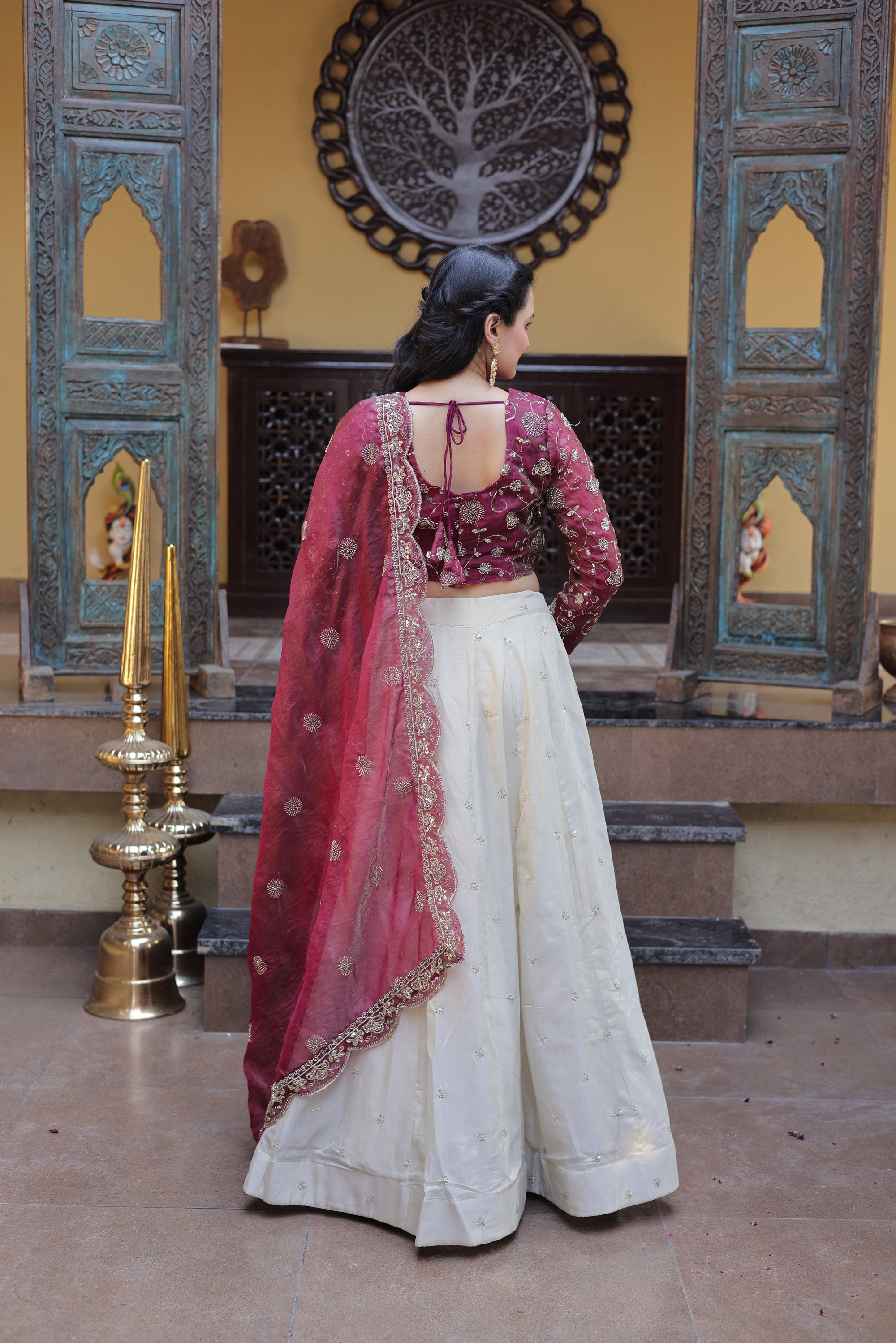 Magenta Cosmos Lehenga Choli Set with Zari and Sequins Work