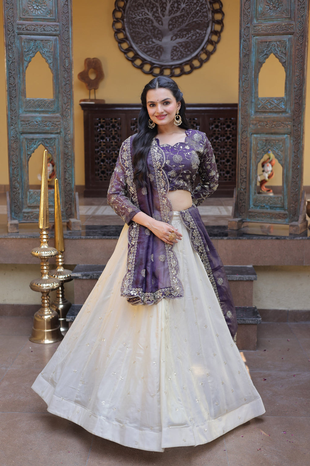 Purple Cosmos Fabric Embroidered Lehenga Choli with Dupatta