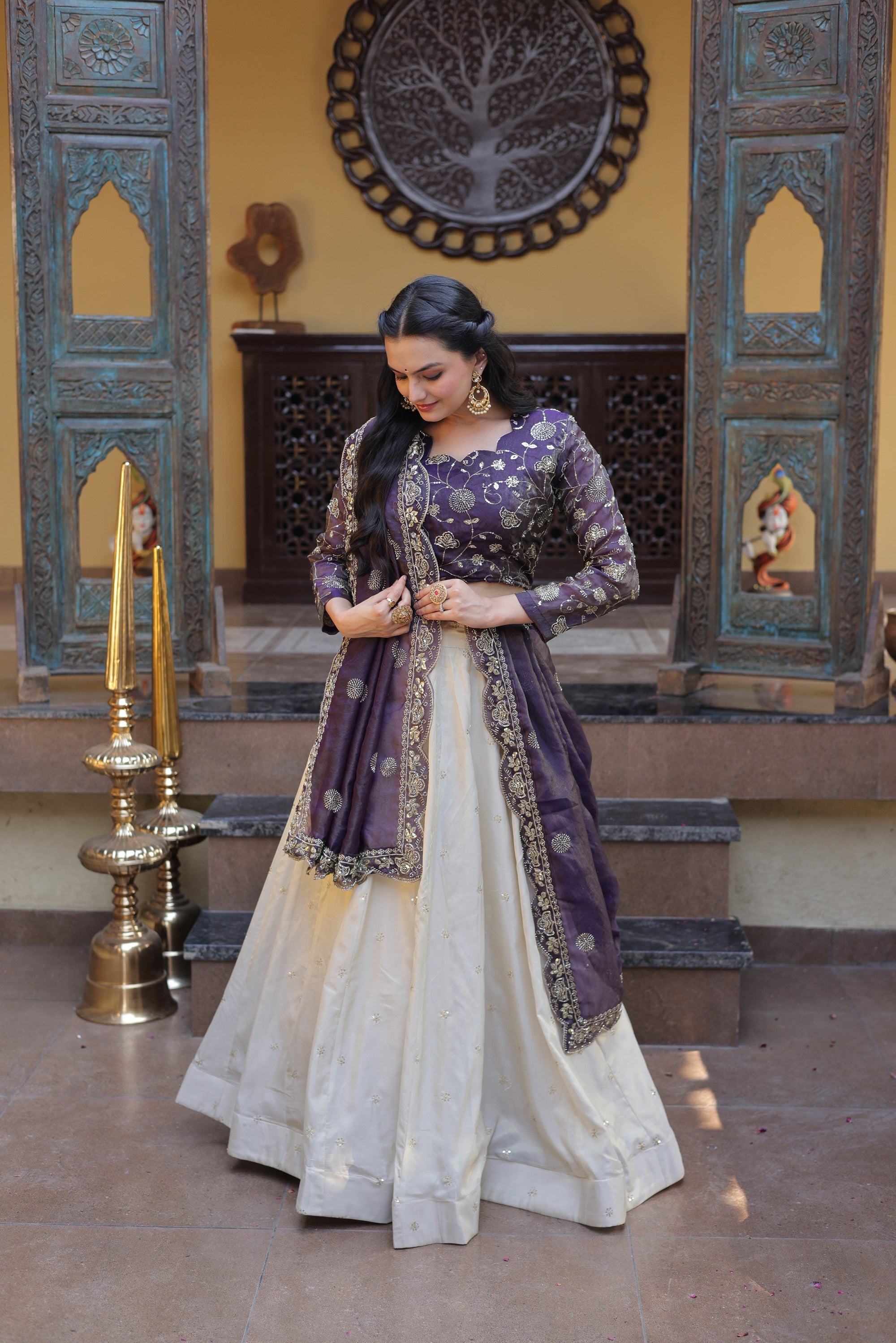 Purple Cosmos Fabric Embroidered Lehenga Choli with Dupatta