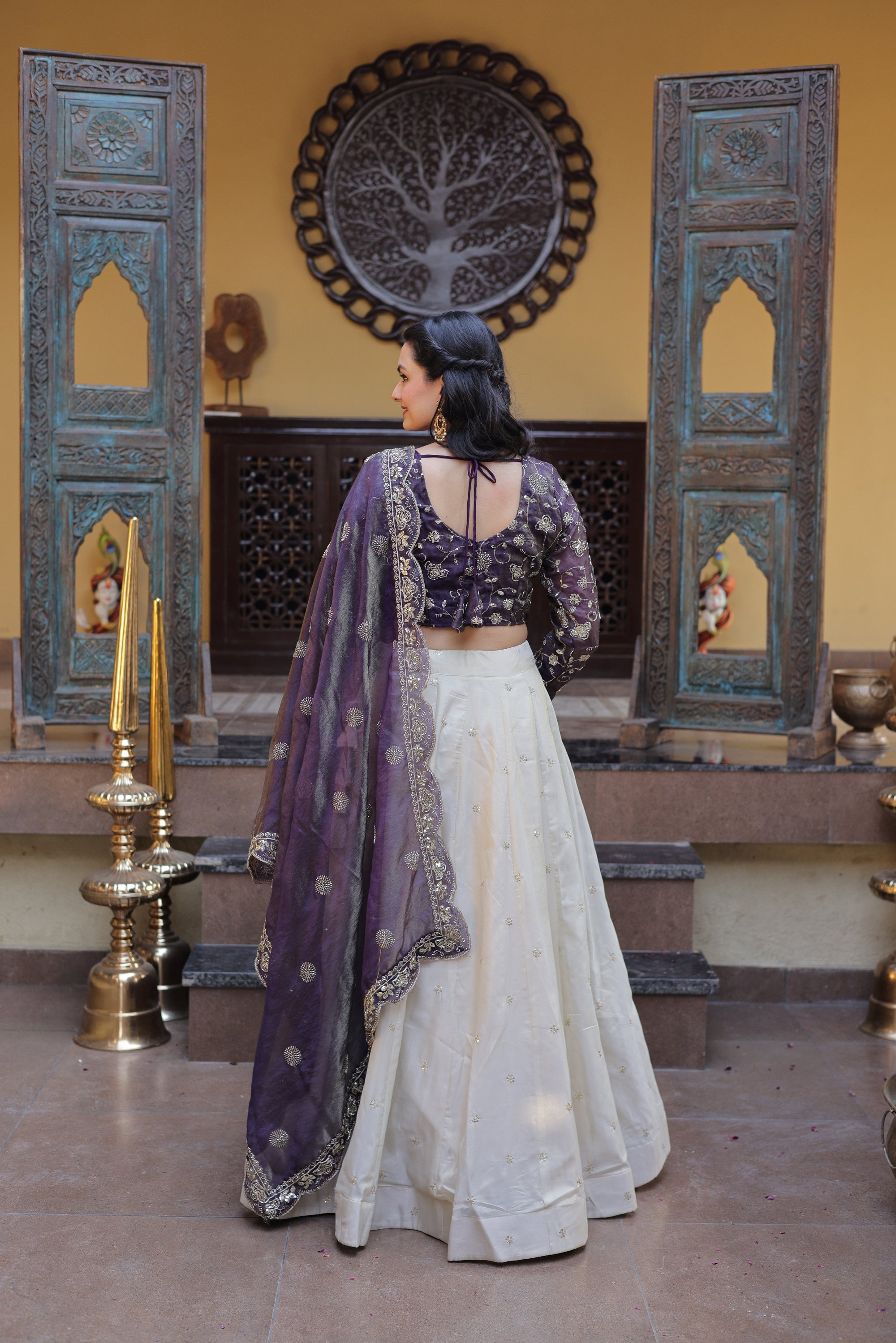 Purple Cosmos Fabric Embroidered Lehenga Choli with Dupatta