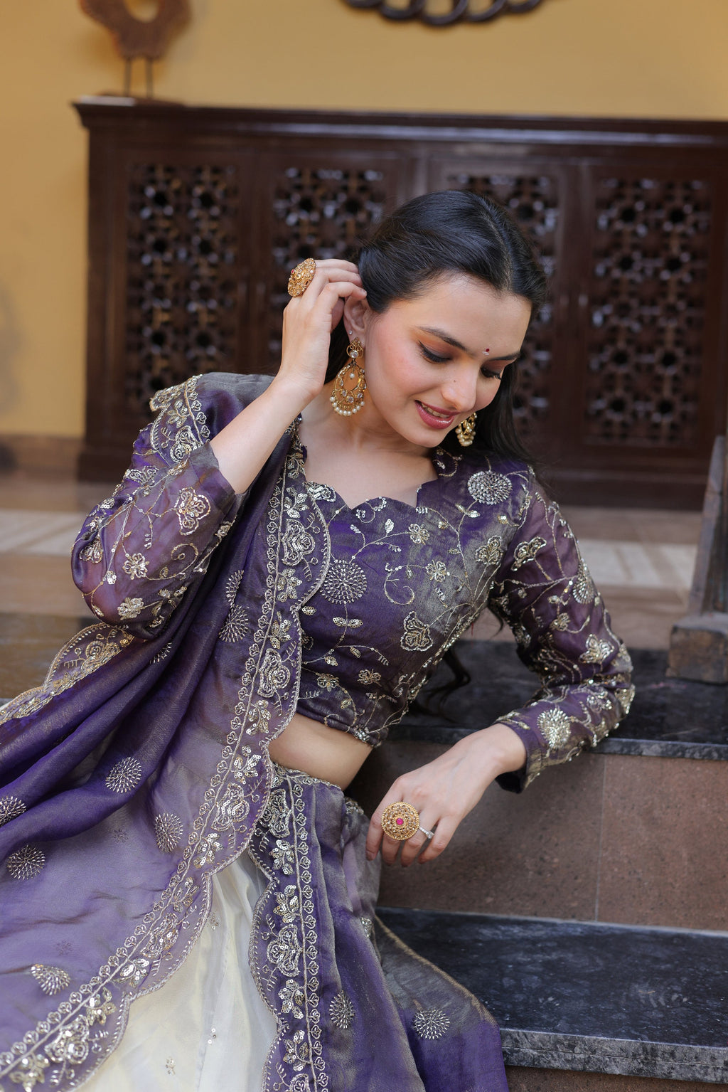 Purple Cosmos Fabric Embroidered Lehenga Choli with Dupatta