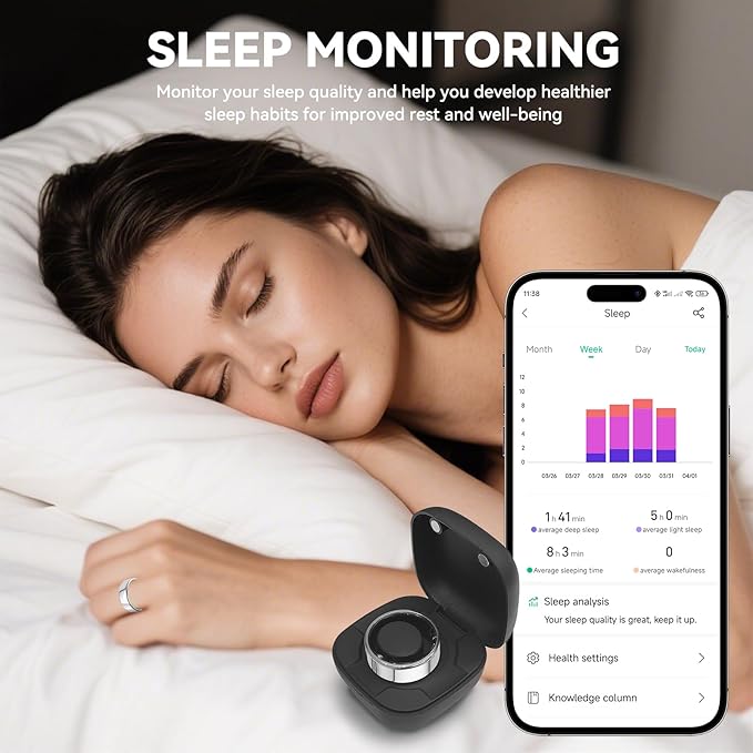 Smart Ring for Men Women with Black Charging Box, Bluetooth, Health Ring , IP68 Waterproof, Fitness Ring Tracks Heart Rate/Sleep/Steps/Sports Activities/Blood Oxygen,non-subscription app (Silver, 7)