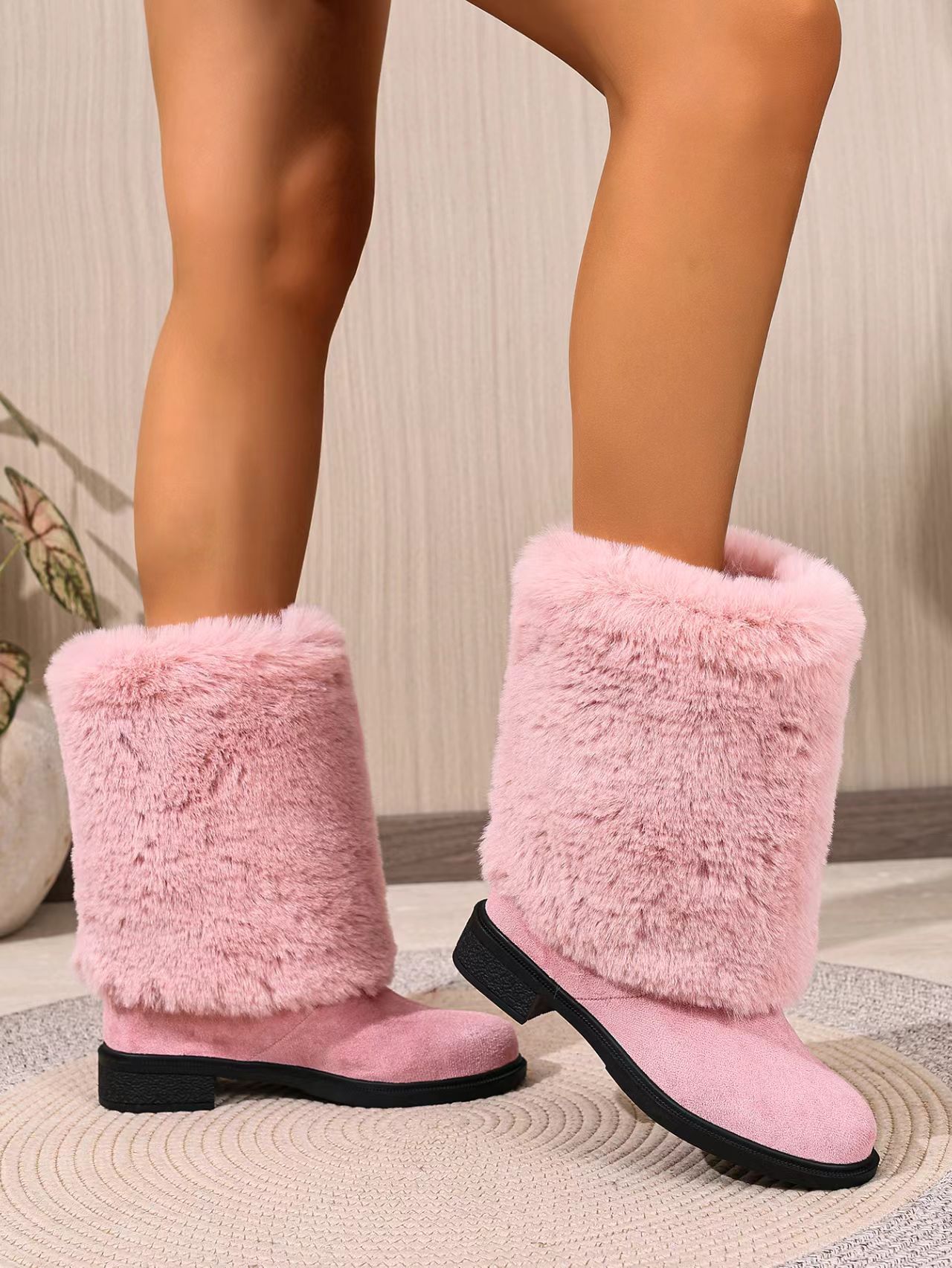 Women's Faux Fur Trim Winter Snow Boots with Comfortable Block Heel - Image 5