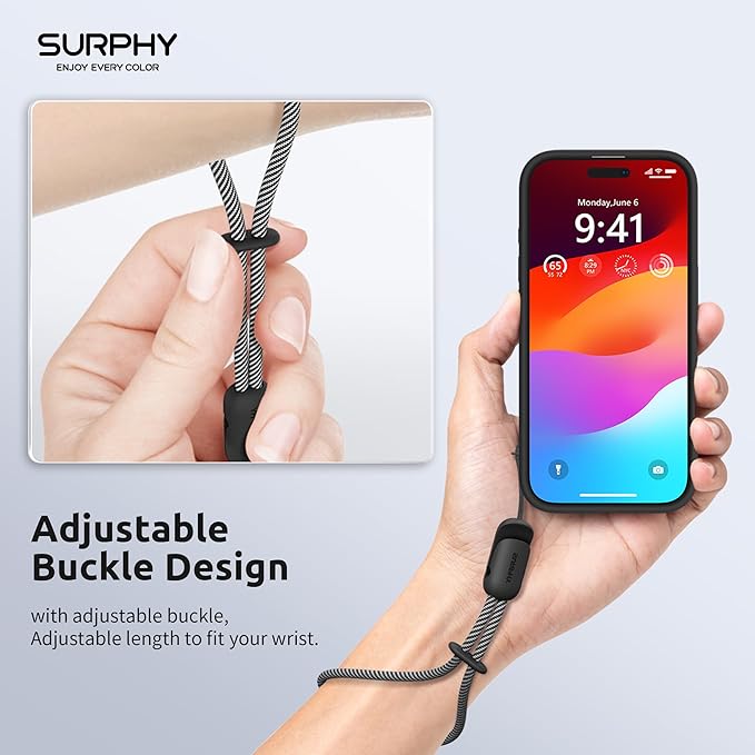 SURPHY 2 Pack Phone Lanyard for Cellphone Case, Phone Wrist Strap for Case, Cellphone Strap with 2-Color Braided, Charm Wrist Lanyard for Women and Men, Black & Gray
