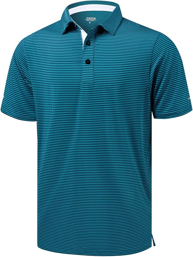 Lightweight striped men's golf polo shirt in performance fabric