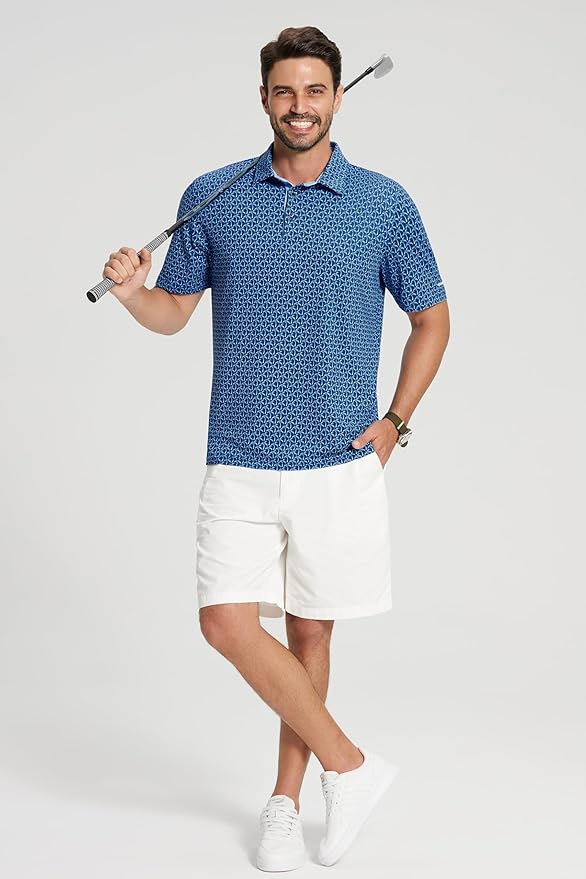 Men's Striped Performance Golf Polo with Reflective Details