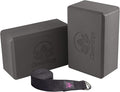 Clever Yoga Blocks & Strap - Lighweight Foam Yoga Blocks 2 Pack with 8ft Cotton Yoga Strap Set Kit for Beginners & Pros, Accessories & Equipment for Women & Men - Gray