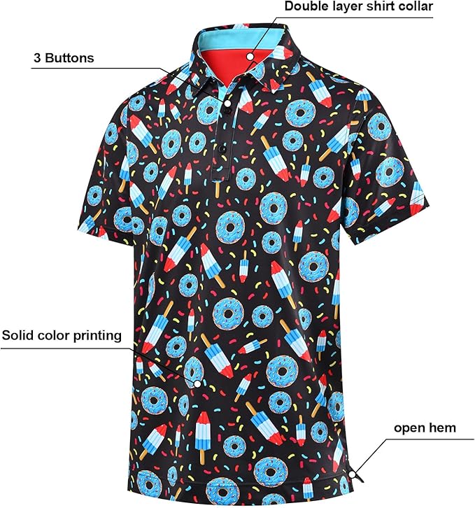 Men's Quick Dry Performance Polo Shirt - Athletic Print Golf Top