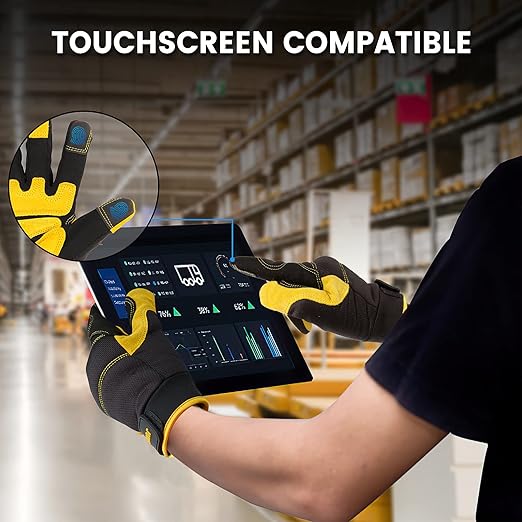 JUMPHIGH Work Gloves for Men, Multi-Functional Light Duty Mechanic Gloves, Outdoor, Performance Fit, Touch Screen, Abrasion Resistant