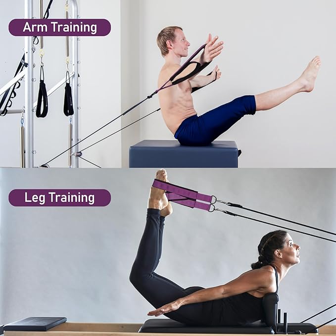 TOBWOLF Pilates Straps - Double Loop D-Ring Straps for Reformer, Padded, Home Gym Workout