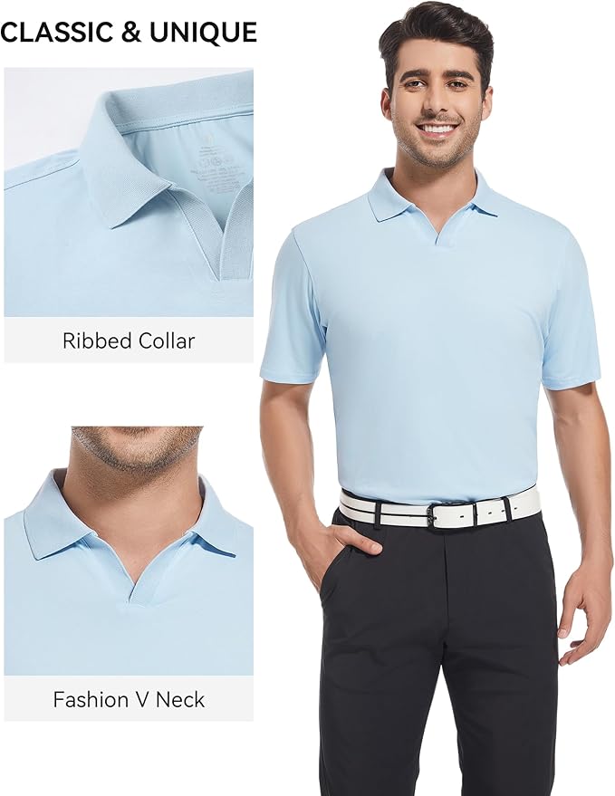 Men's Jacquard Golf Polo Shirt Moisture Wicking Performance Fit