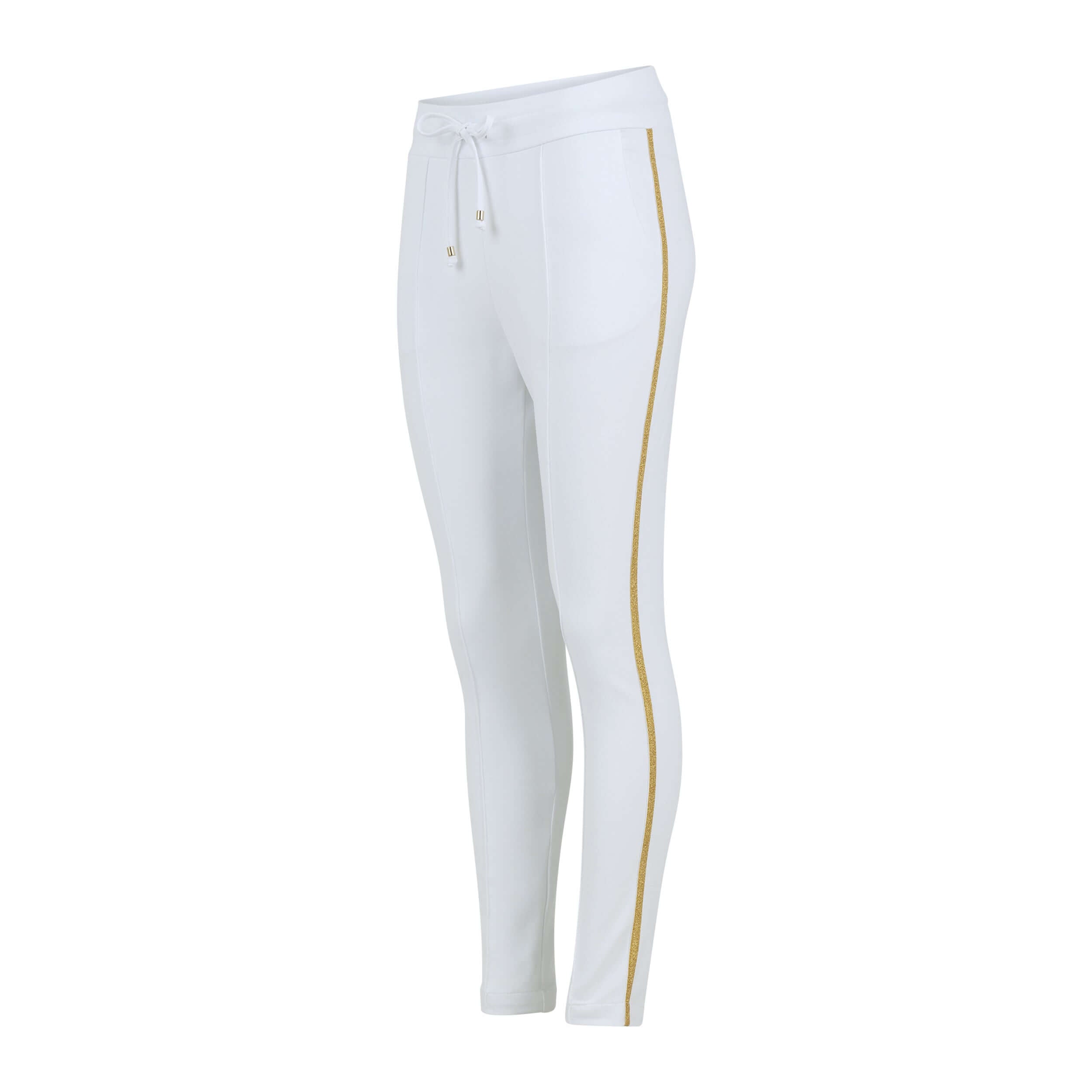 Women's White Sweatpants with Gold Side Stripe and Drawstring
