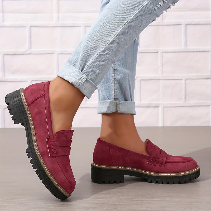 Women Thick-Sole Solid Color Loafers Trendy Chunky Flats