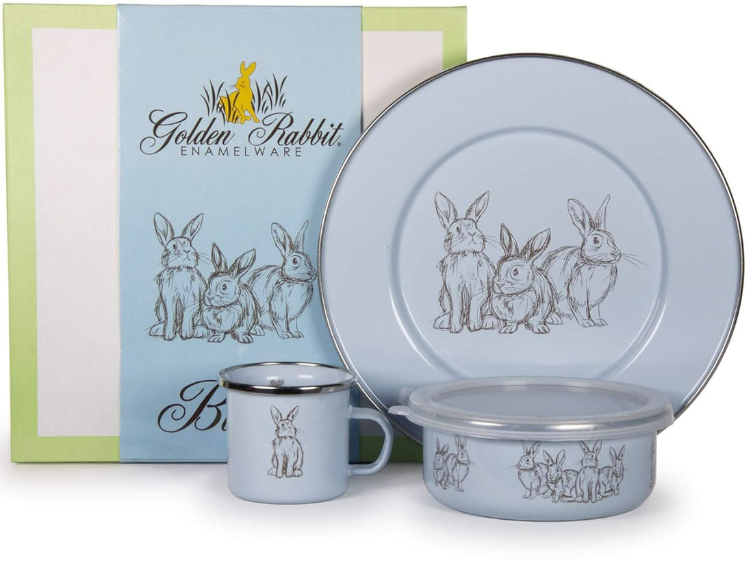 Golden Rabbit Enamelware 3-Piece Child Dinner Set – Durable & Non-Toxic