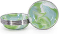 Set of six Modern Monet enamelware tasting dishes featuring a watercolor design, 4.25-inch diameter.