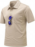 Men's short sleeve quick dry polo shirt with chest pocket and 2-button placket in a classic athletic style.