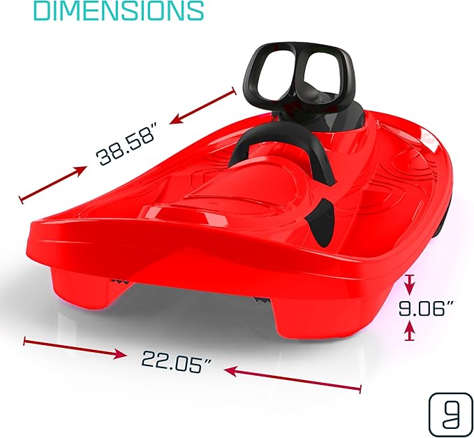 Snow Sled for Kids, Adults - Toboggan Sled, Easy Turning Steering Wheel, Anti-Slip Seat, Pull Up Brake, Durable Plastic Sled, Lightweight, Snow Sleds, Age 3+ 260 lbs