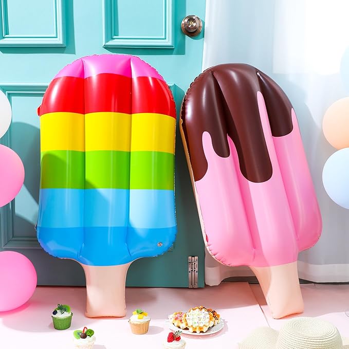 4 Pcs 36 Inch Inflatable Ice Cream Blow up Rainbow Ice Cream Inflatable Summer Decorations for Summer Pool Beach Birthday Party Decor