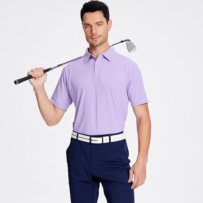 Men's Jacquard Golf Polo Shirt Moisture Wicking Performance Fit
