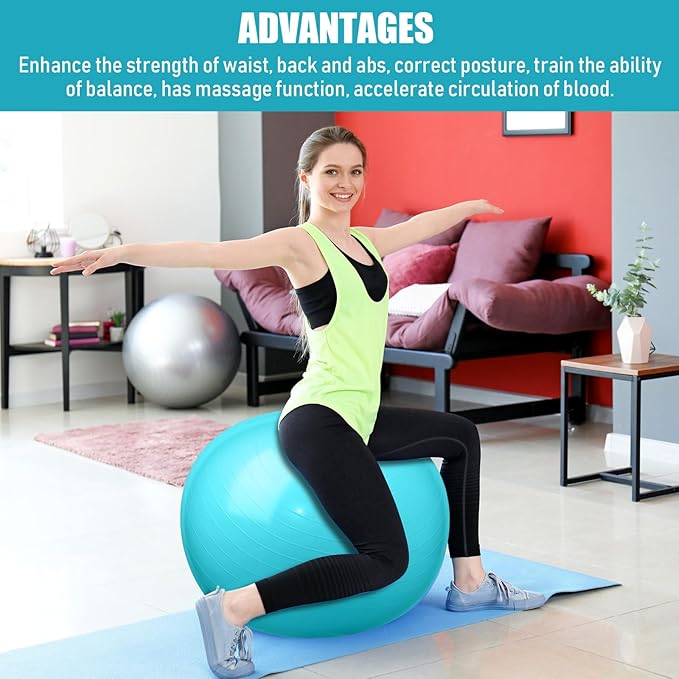 Leyndo 4 Pcs 26 Inch Yoga Exercise Ball Pilates Pregnancy Birthing Fitness Ball with Quick Pump Anti Burst for Improved Posture, Balance, Yoga, Pilates, Training