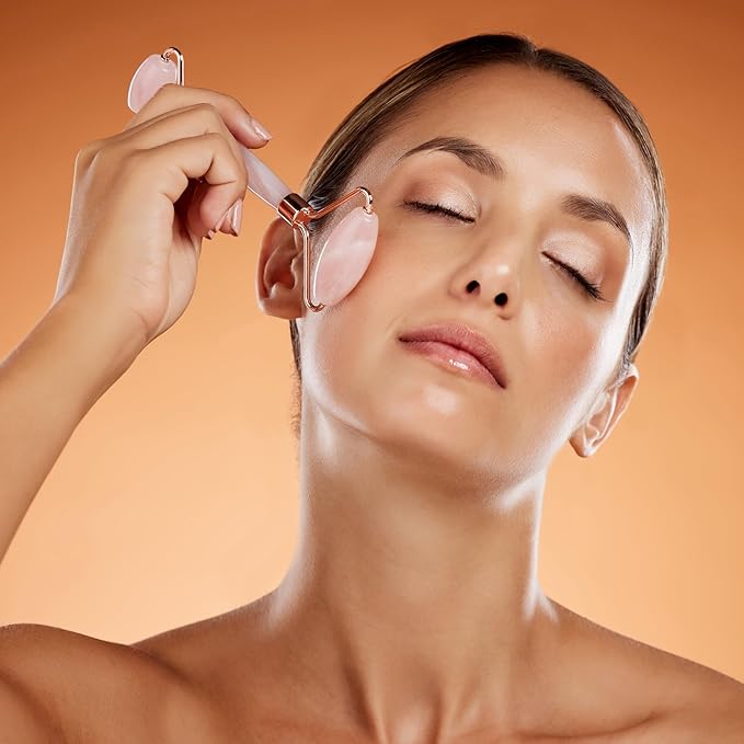 Yobee Face Roller Massager, Rose Quartz, Gua Sha Anti Aging Wrinkles Puffiness Acupressure Facial Skin Care Gift for Women