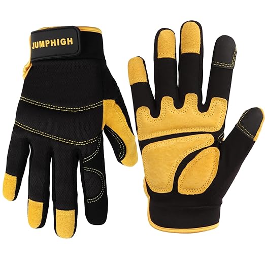 JUMPHIGH Work Gloves for Men, Multi-Functional Light Duty Mechanic Gloves, Outdoor, Performance Fit, Touch Screen, Abrasion Resistant