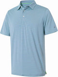 Men's blue and white striped moisture-wicking performance golf polo shirt