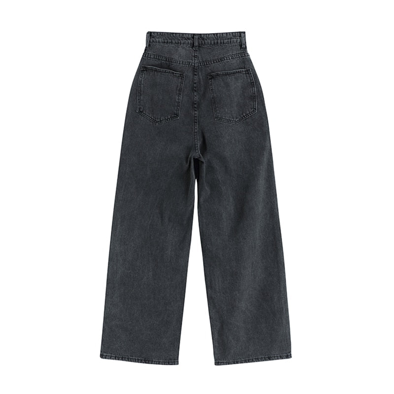 Women's Harajuku Style Wide Leg Denim Jeans with Dripping Smiley Print - Image 2