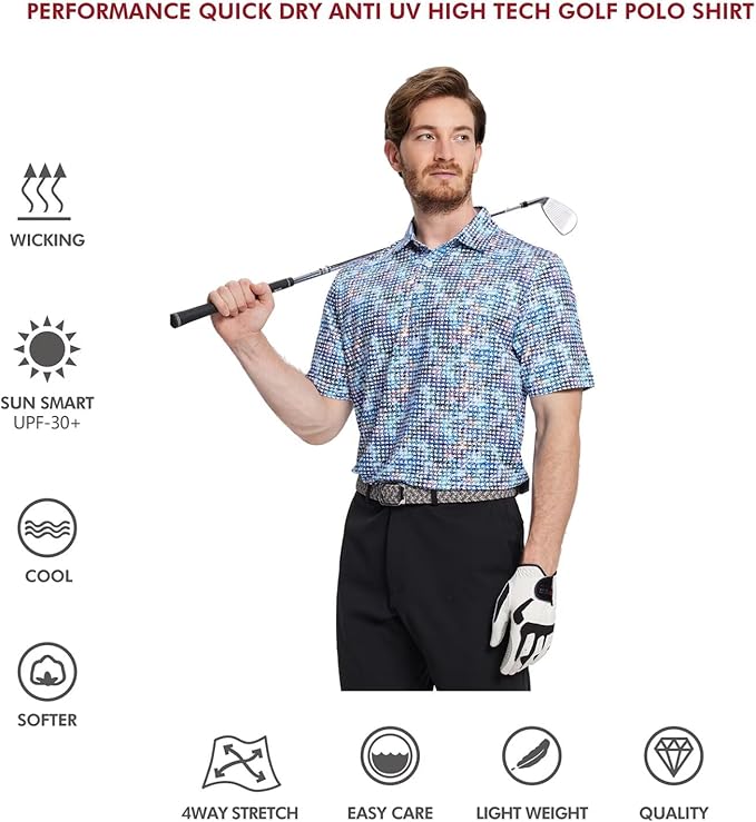 Men's Striped Performance Golf Polo Short Sleeve Moisture Wicking