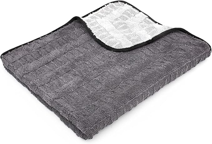 The Rag Company Gauntlet Car Drying Towel - 70/30 Korean Microfiber, Dries Faster Without Scratching, 900gsm, 30x36 inches, Ice Grey/Grey, Pack of 1