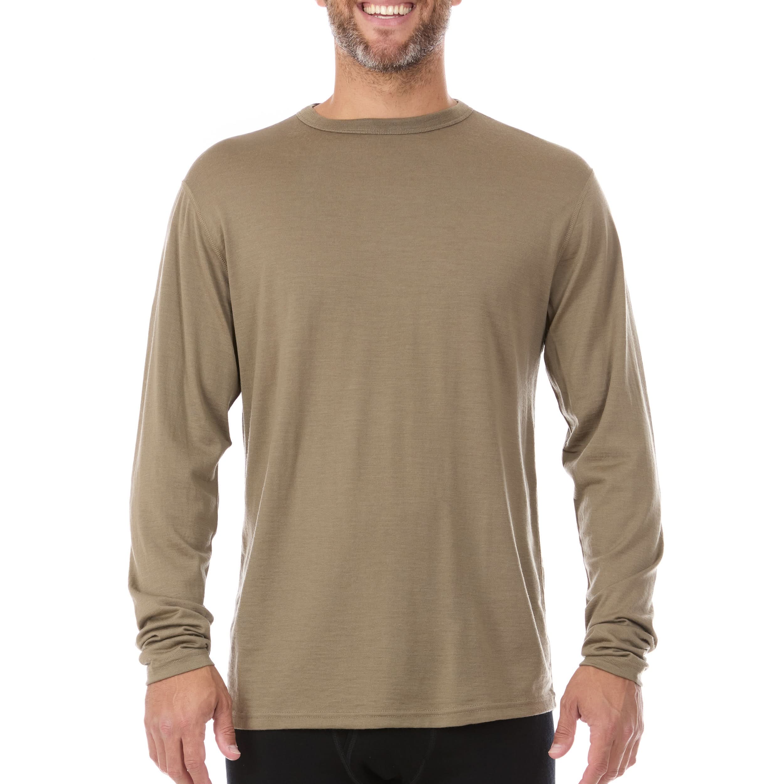Men's Lightweight 100% Merino Wool Crew Neck Long Sleeve Shirt