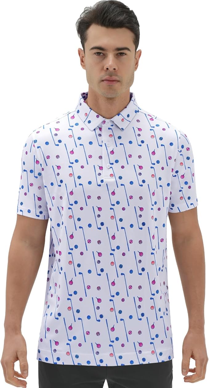 Men's Quick Dry Performance Polo Shirt - Athletic Print Golf Top