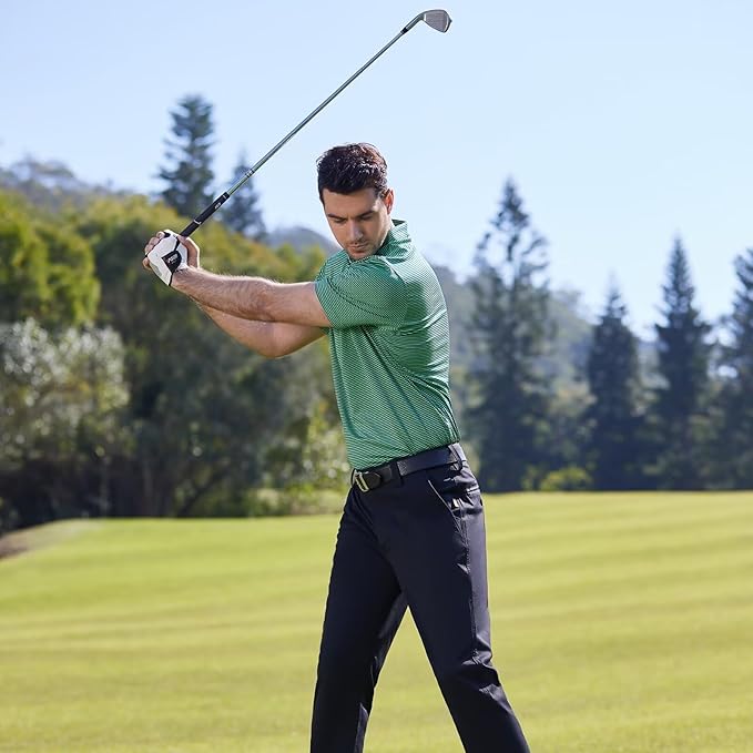 Men's Striped Performance Golf Polo Shirt Moisture Wicking Dry Fit