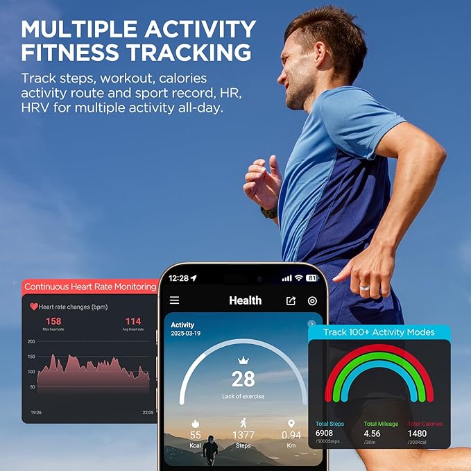 Smart Ring for Women Men, Activity Fitness Tracker with 24/7 Heart Rate Monitor, Waterproof Sleep Tracker Fitness Ring, Step Counter, Calorie Pedometer, No APP Fee,for iOS Android (Silver,#13)